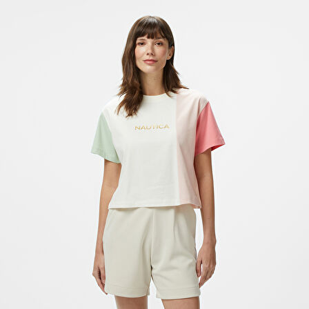 Nautica Kadın Pembe Regular Fit Renk Bloklu T-Shirt