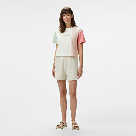 Nautica Kadın Pembe Regular Fit Renk Bloklu T-Shirt