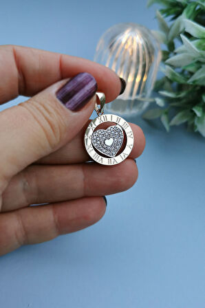 Roma Rakamlı Altın Kalp Kolye Ucu