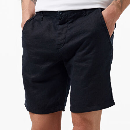 Nautica Erkek Siyah Slim Fit Keten Şort