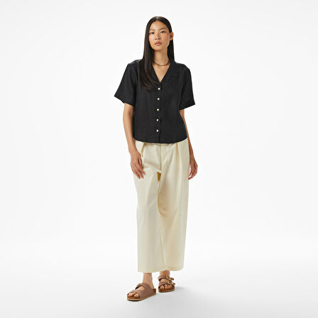 Nautica Kadın Siyah Regular Fit Keten Gömlek