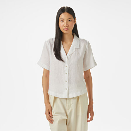 Nautica Kadın Beyaz Regular Fit Keten Gömlek