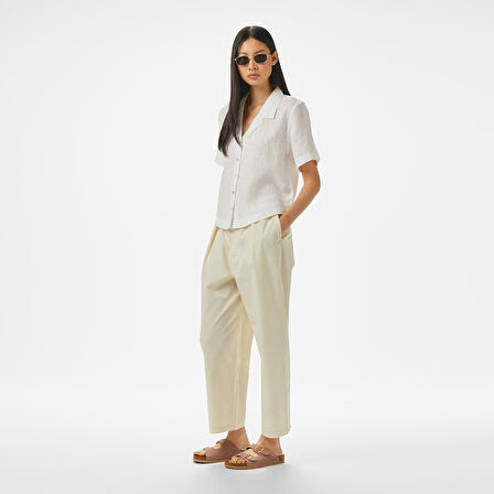 Nautica Kadın Beyaz Regular Fit Keten Gömlek