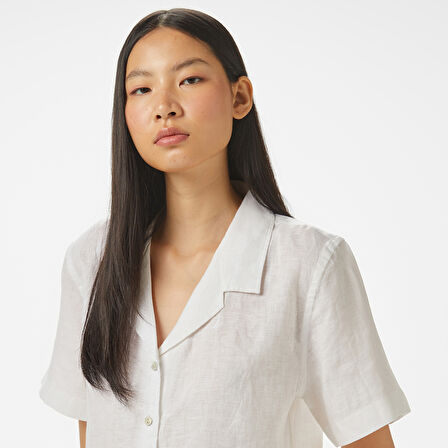 Nautica Kadın Beyaz Regular Fit Keten Gömlek