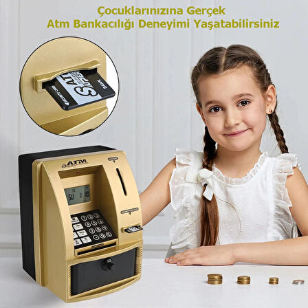 Monozone Şifreli Kumbara ATM Şekilli Eğitici Hesap Makinesi Sesli Komut LCD Ekran Saat Takvim Alarm