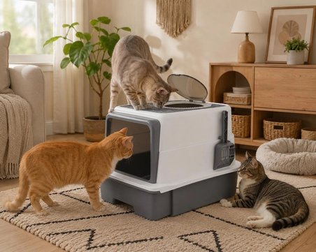 Monozone Çekmeceli Kapalı Kedi Tuvaleti Üstten Çıkışlı Büyük Boy Kedi Kum Kabı Kürekli Boyun Kaşıma