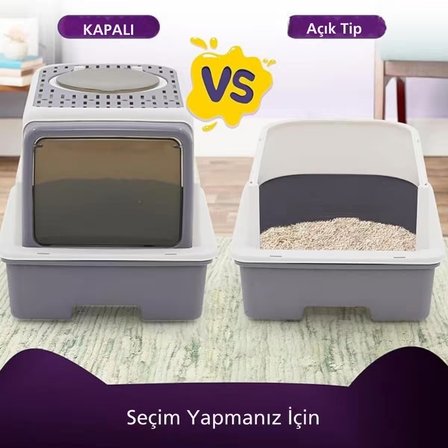 Monozone Çekmeceli Kapalı Kedi Tuvaleti Üstten Çıkışlı Büyük Boy Kedi Kum Kabı Kürekli Boyun Kaşıma