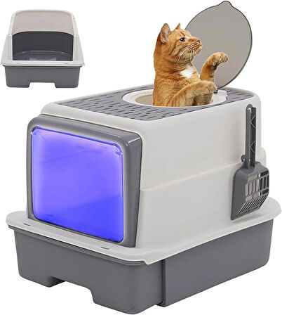 Monozone Büyük Boy Kedi Tuvaleti Çekmeceli Sterilizasyon ve Koku Giderme Taraklı Üst Kapaklı 35-55cm