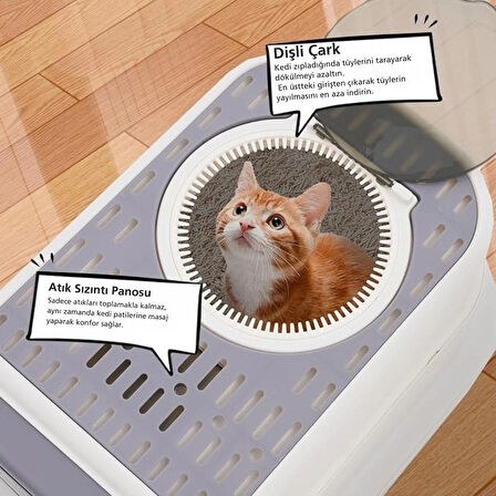 Monozone Büyük Boy Kedi Tuvaleti Çekmeceli Sterilizasyon ve Koku Giderme Taraklı Üst Kapaklı 35-55cm