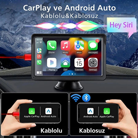 Monozone Carplay Apple-Android Auto Harici Ekran Tak Çalıştır Multimedya Kablosuz Oto Carplay 7inç