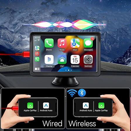 Monozone Carplay Apple-Android Auto Harici Ekran Tak Çalıştır Multimedya Kablosuz Oto Carplay 7inç