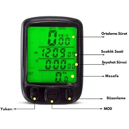 Monozone Sunding Km Sayacı Işıklı LCD Ekran Çok Fonksiyonlu Hız Göstergeli Bisiklet Bilgisayarı 