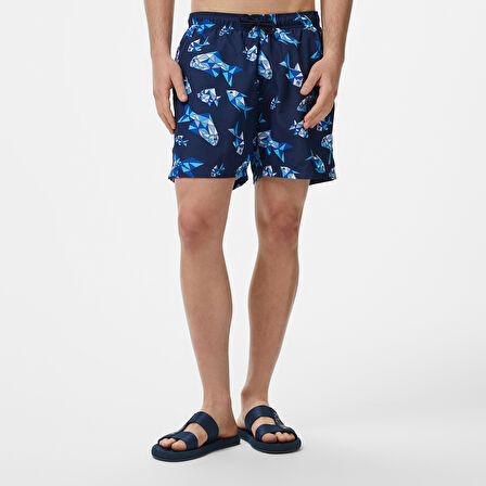 Nautica Erkek Lacivert Regular Fit Desenli Deniz Şortu