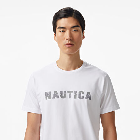 Nautica Erkek Beyaz Regular Fit Baskılı T-Shirt