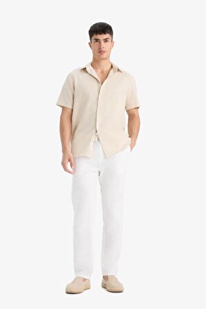 DeFacto %100 Pamuk Keten Görünümlü Pantolon Beli Lastikli Slim Fit Dar Kesim Cepli Düz Paça D2671AX25SMER85