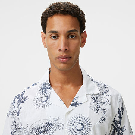 Nautica Erkek Beyaz Classic Fit Desenli Gömlek