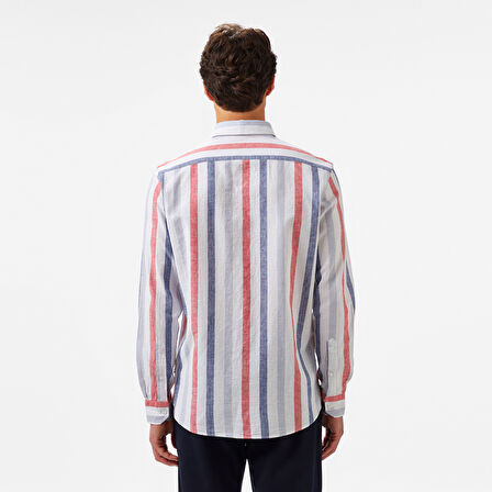 Nautica Erkek Kırmızı Classic Fit Çizgili Gömlek