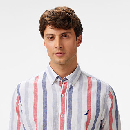 Nautica Erkek Kırmızı Classic Fit Çizgili Gömlek