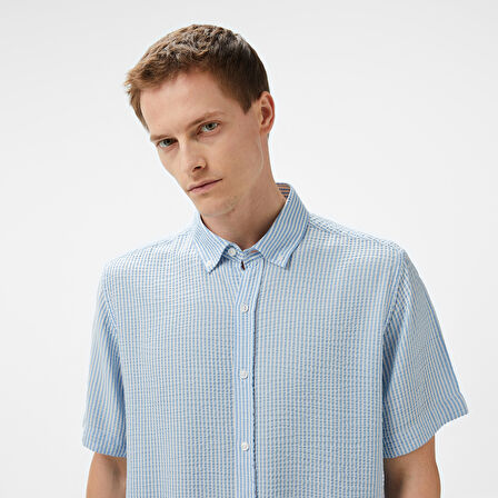 Nautica Erkek Mavi Classic Fit Çizgili Gömlek