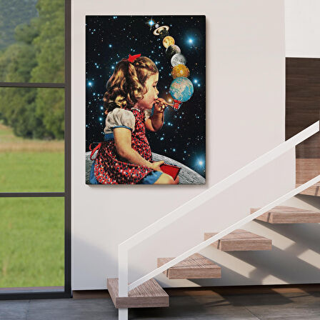 Galaksiler İle Oynayan Kız Çocuğu Tablosu-6042