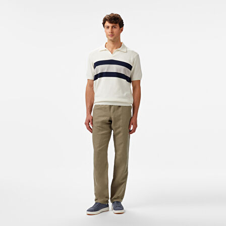 Nautica Erkek Krem Classic Fit Çizgili Triko