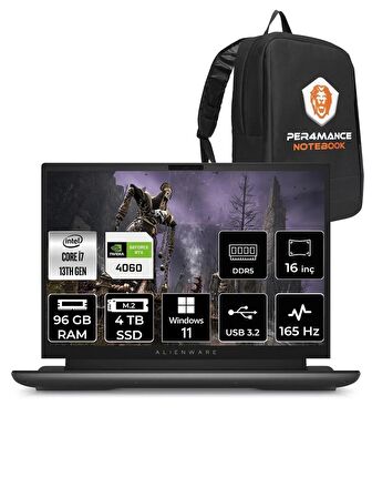 DELL Alienware M16 i7-13700HX 96GB RAM 4TB SSD RTX4060/8GB 165HZ 16 QHD+ W11PRO & PER4 ÇANTA