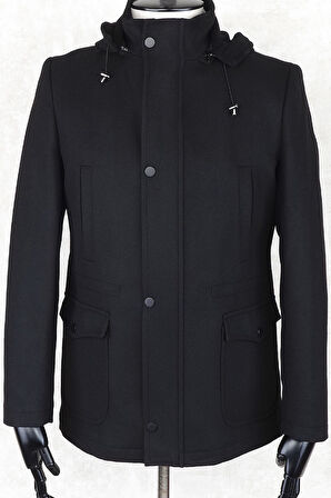 JANCARLUCCİ  Erkek Dizüstü Slimfit Çıkarılabilir  Kapüşonlu Torba Cep Fermuarlı Astarlı  Kaşe Kaban 