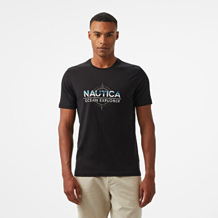 Nautica Erkek Siyah Regular Fit Baskılı T-Shirt
