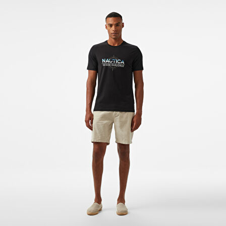 Nautica Erkek Siyah Regular Fit Baskılı T-Shirt