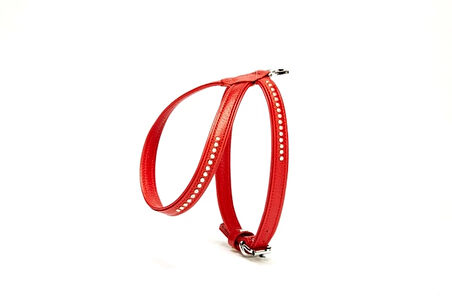 Doggi Flotter Swarovski Taşlı Deri Köpek Göğüs Tasması 1,2 x 25-35 cm Kırmızı