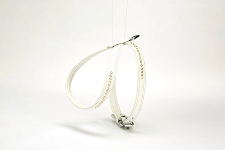 Doggi Flotter Swarovski Taşlı Deri Köpek Göğüs Tasması 1,2 x 29-40 cm Beyaz