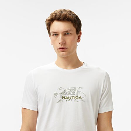 Nautica Erkek Beyaz Regular Fit Baskılı T-Shirt