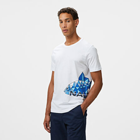 Nautica Erkek Beyaz Regular Fit Baskılı T-Shirt