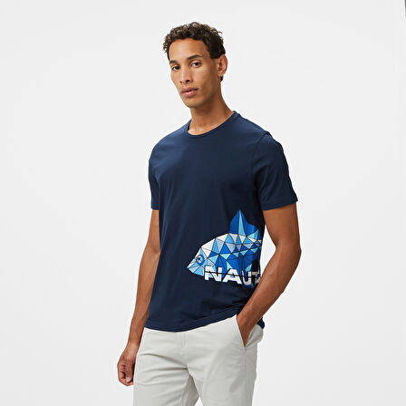 Nautica Erkek Lacivert Regular Fit Baskılı T-Shirt