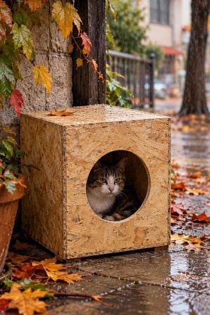 Reyo 40x30x30 cm Kedi Evi Ahşap Kedi Yuvası, Sokak Kedileri için Barınak CAT05
