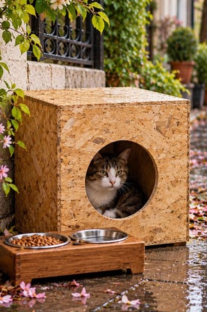 Reyo 40x30x30 cm Kedi Evi Ahşap Kedi Yuvası, Sokak Kedileri için Barınak CAT05
