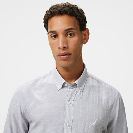 Nautica Erkek Gri Classic Fit Çizgili Gömlek