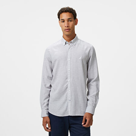 Nautica Erkek Gri Classic Fit Çizgili Gömlek