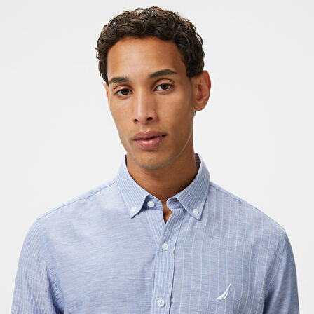 Nautica Erkek Mavi Classic Fit Çizgili Gömlek