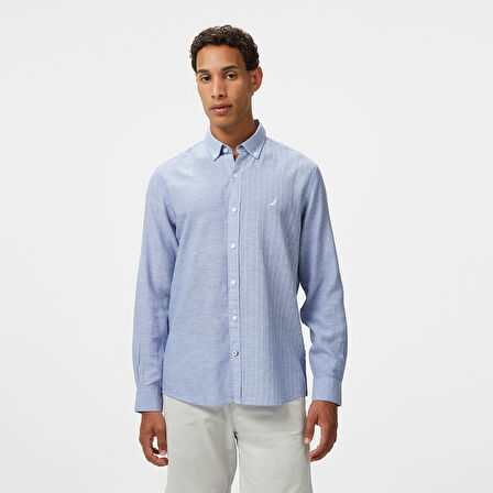 Nautica Erkek Mavi Classic Fit Çizgili Gömlek