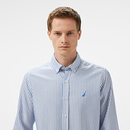 Nautica Erkek Mavi Classic Fit Çizgili Gömlek