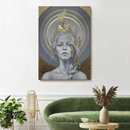 Altın Detayları İle Güzel Kadın Duvar Tablosu-6044