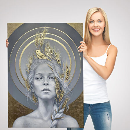 Altın Detayları İle Güzel Kadın Duvar Tablosu-6044