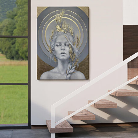 Altın Detayları İle Güzel Kadın Duvar Tablosu-6044