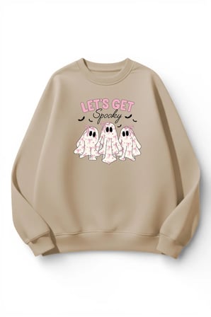Unisex Yumuşak Dokulu Let's Spooky Baskılı Tasarım Oversize 3 İplik Bisiklet Yaka Sweatshirt