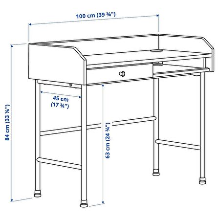 Hauga Gri Renk 100X84 cm Çalışma Masası Çekmeceli  