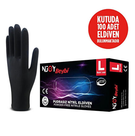 Beybi Njoy Nitril Siyah Pudrasız Eldiven 100' lü Paket Large