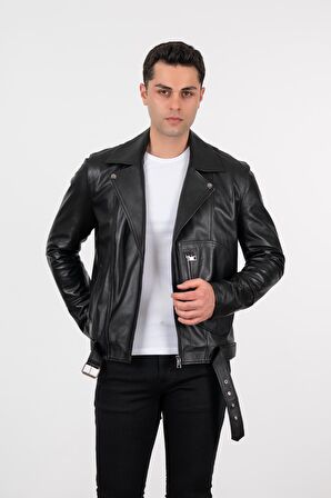 Deri Effect Erkek Siyah Spor Hakiki Deri Ceket