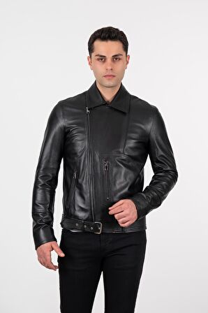 Deri Effect Erkek Siyah Spor Hakiki Deri Ceket