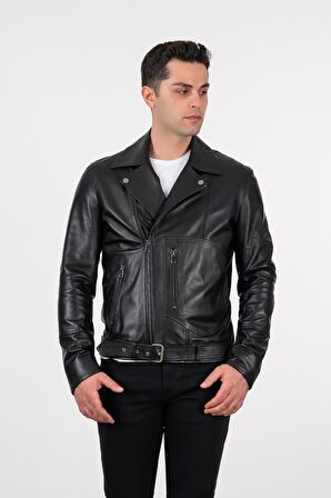 Deri Effect Erkek Siyah Spor Hakiki Deri Ceket